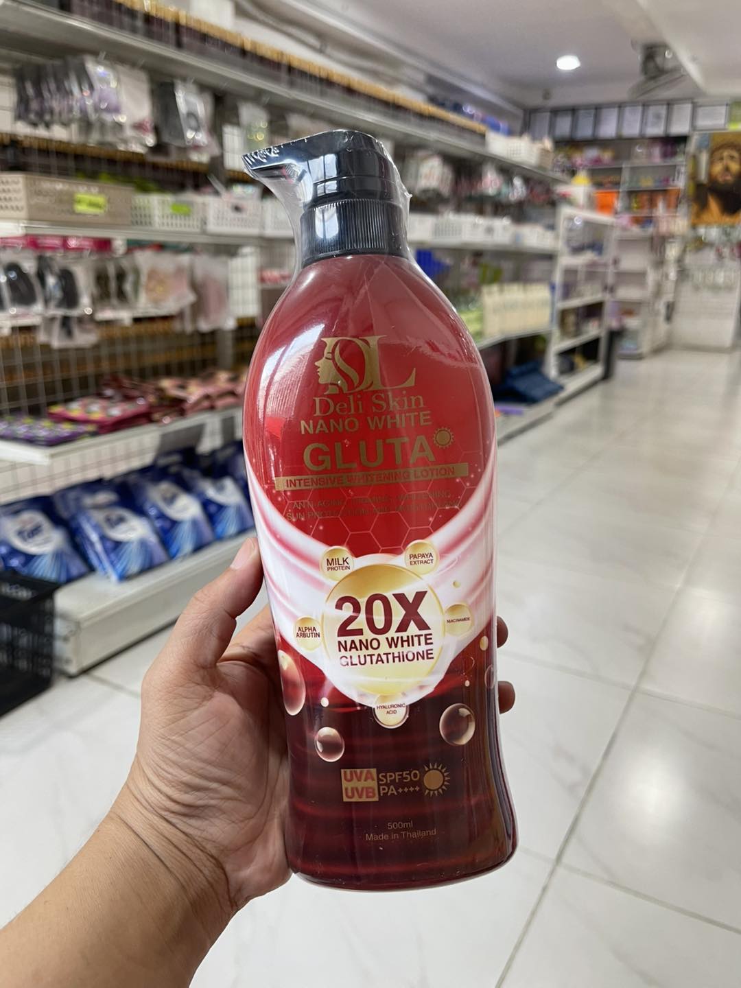 nano white glutathione Deli Skin Gluta Lotion 500ml with SPF50 for whitening and skin protection Select Pack::180 Capsules dihexa nasal spray efficacy BUY3@10