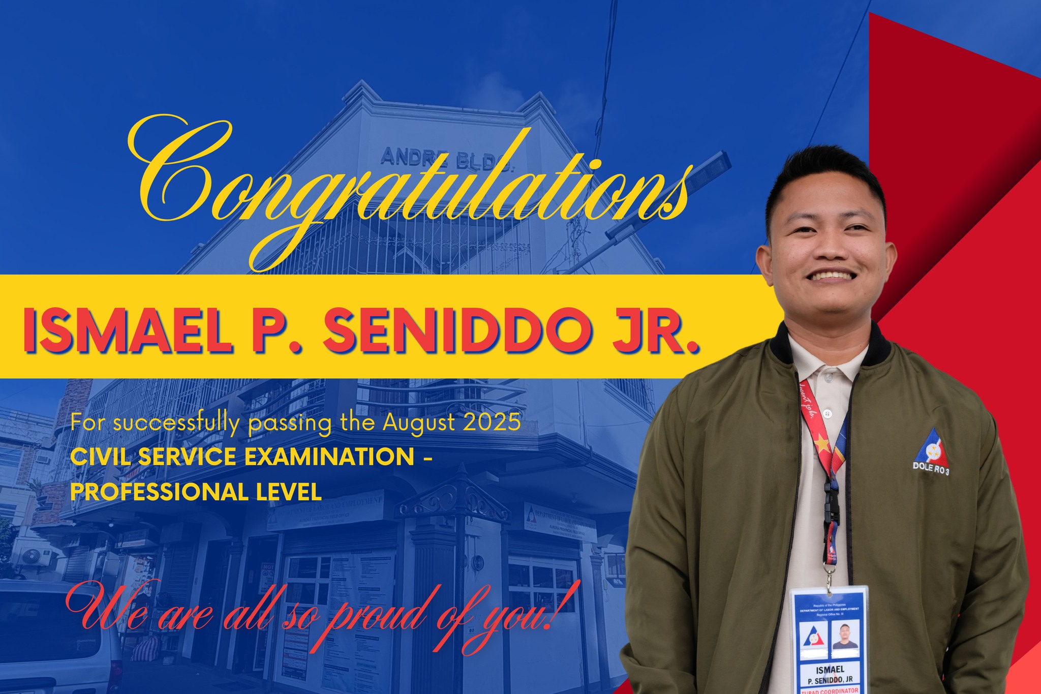 Congratulations to Ismael P.... - DOLE Aurora Field Office | Facebook