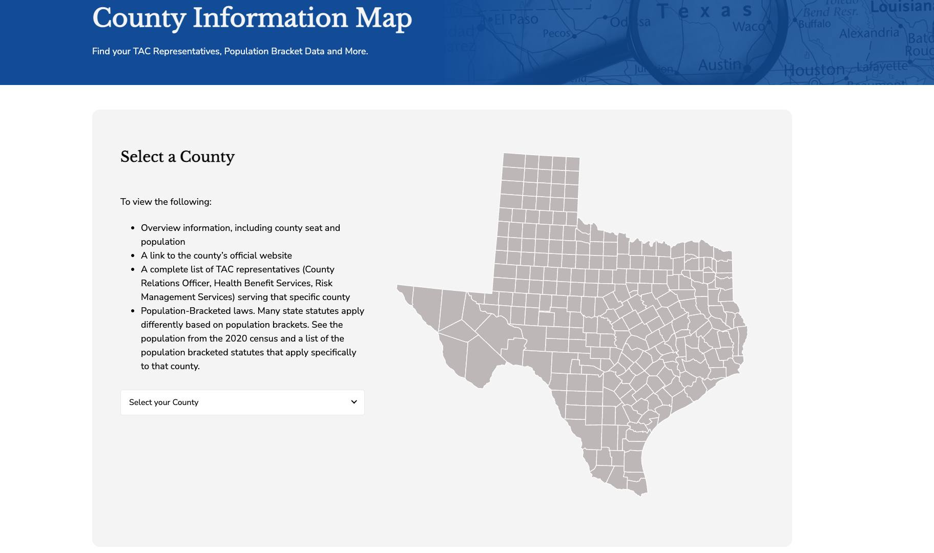 Texas - Explore our interactive County Information Map to find your TAC ...