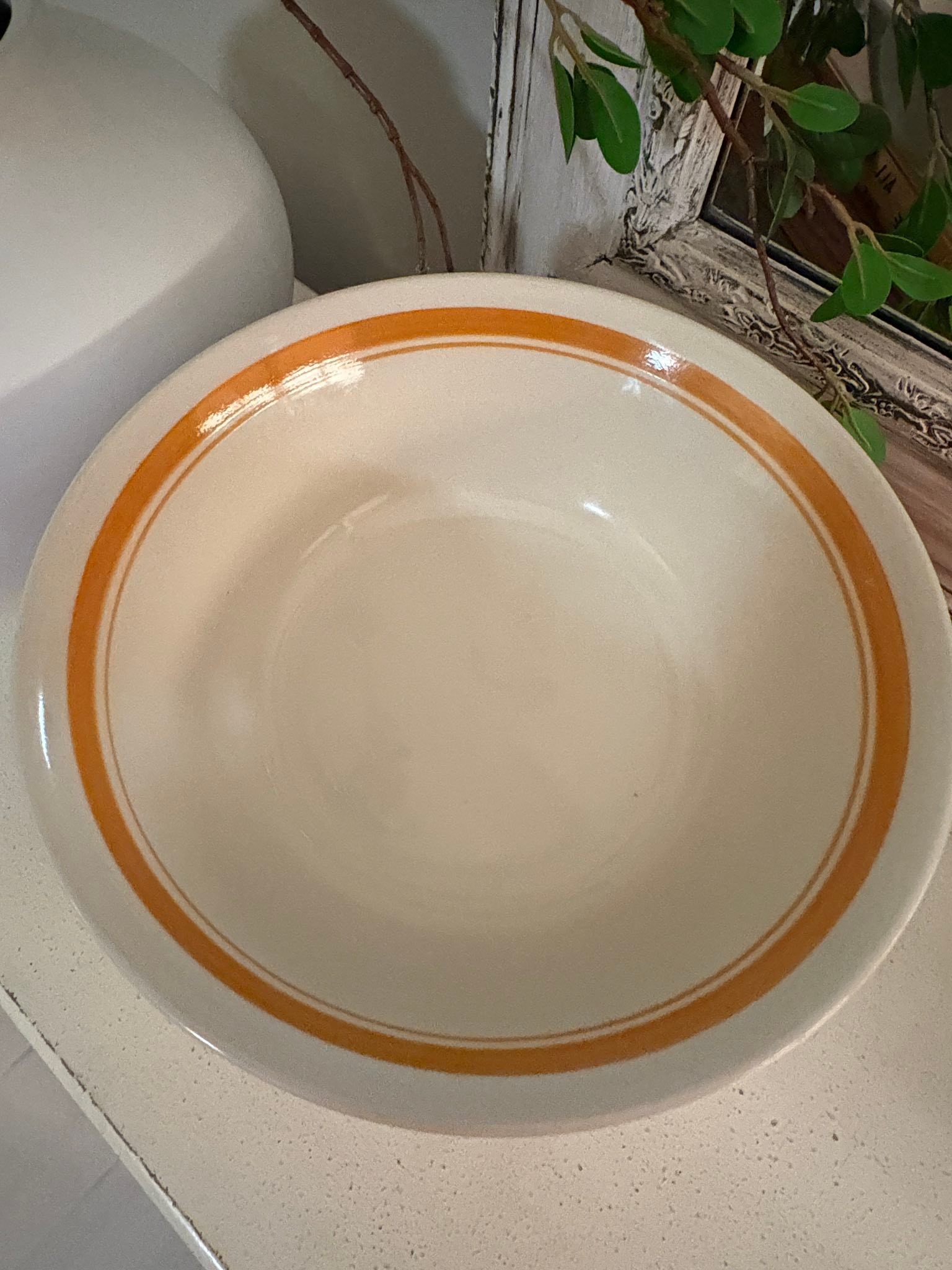 🍁 Vintage McCrory Stores 9” Pumpkin Color Striped Serving Bowl  display picture 1