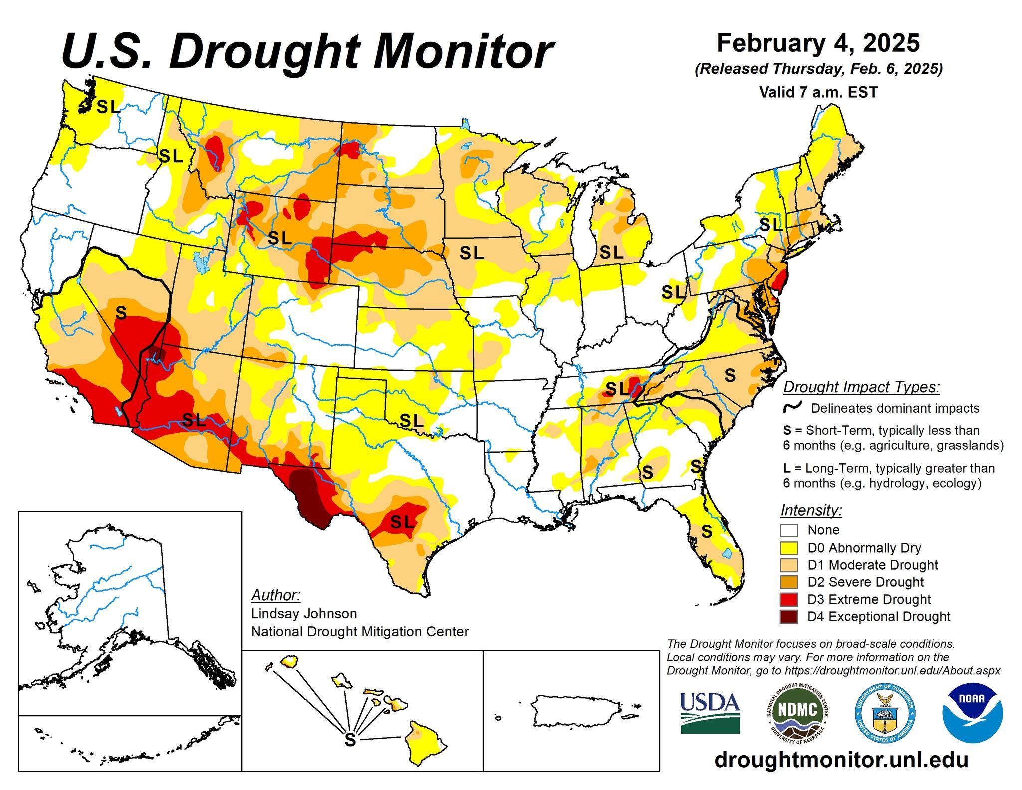 National - US Drought Monitor 2-6-25 For the 50 states and Puerto Rico ...