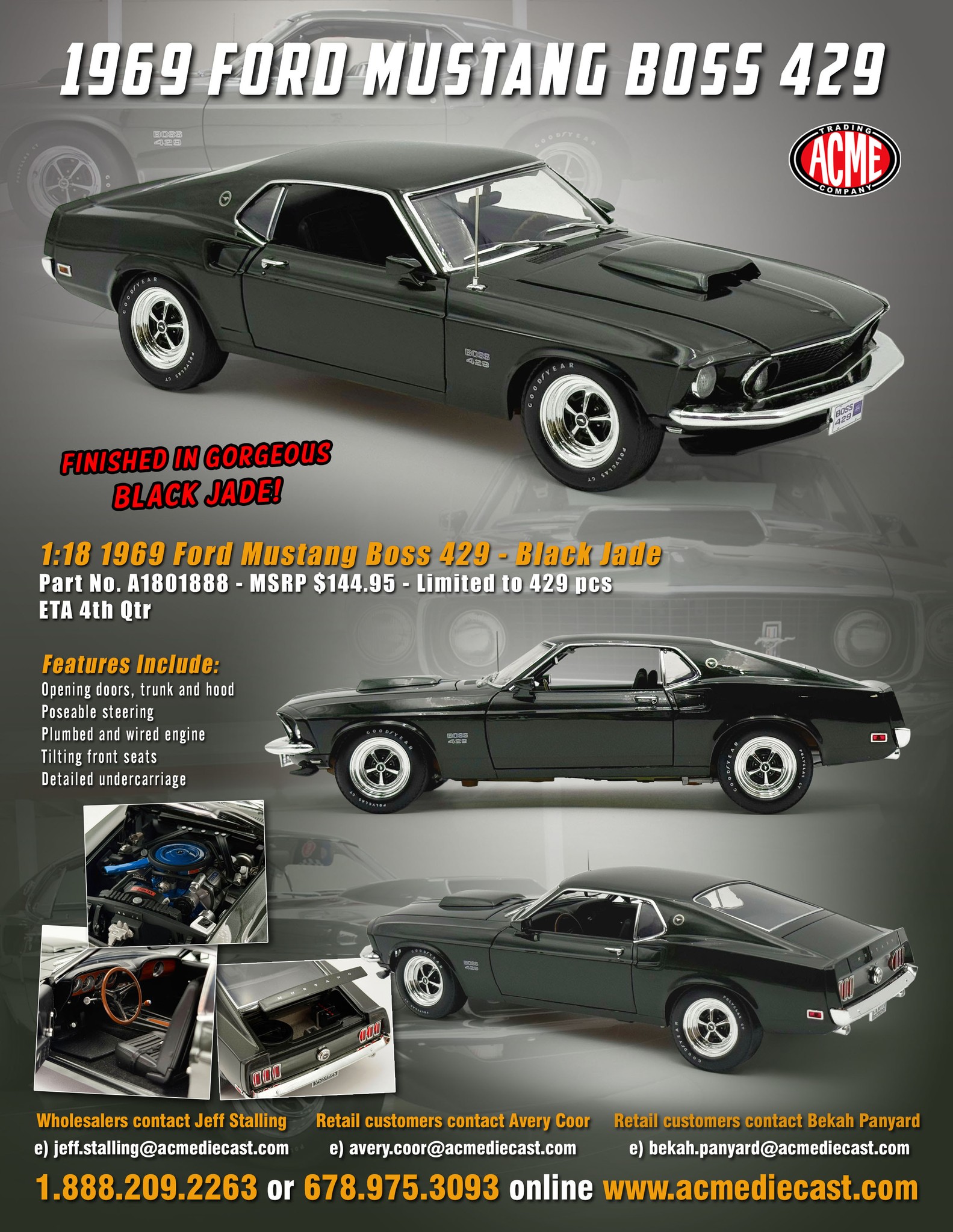 1969 Ford Mustang Boss 429 Prototype KK1201 diecast model