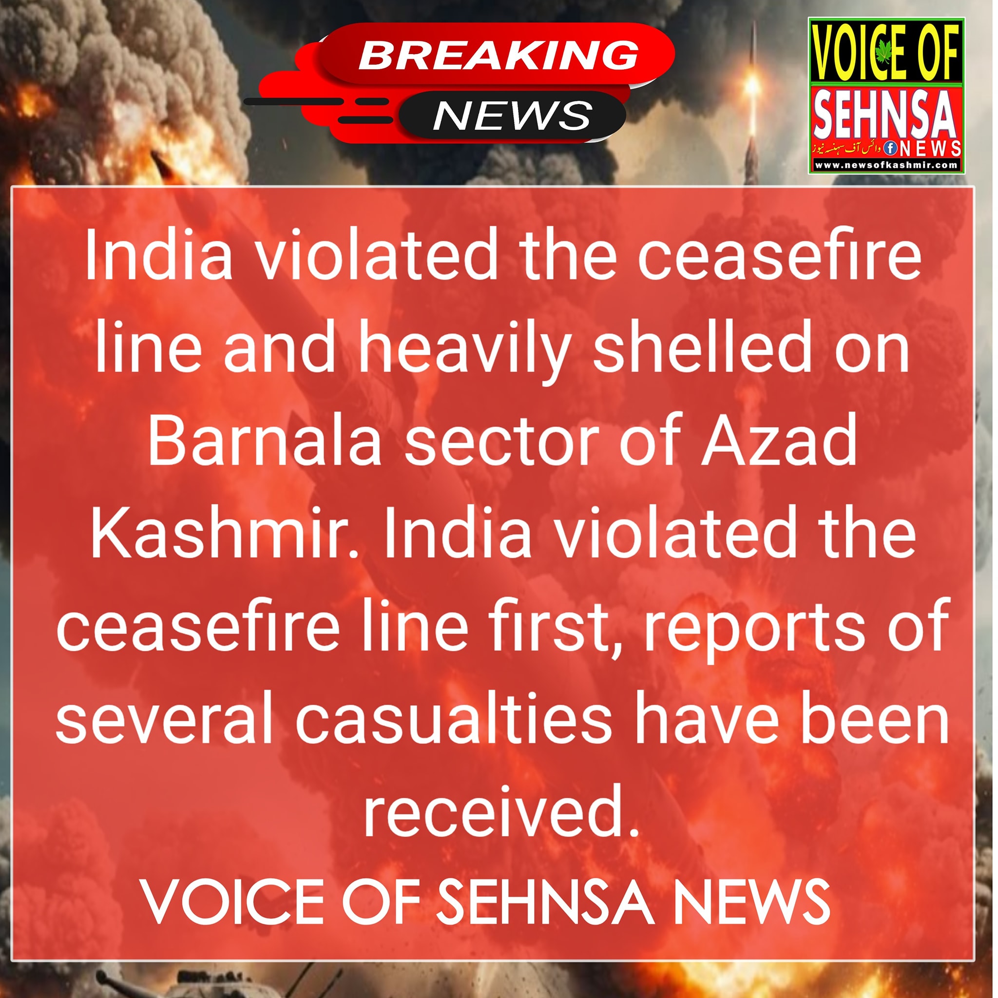 Voice - India violated the ceasefire line and heavily shelled on ...