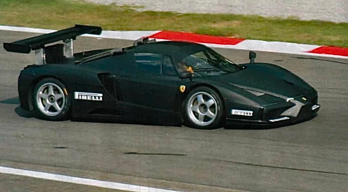 The matte black Enzo test car of Monza 2003 driven by A. Bertolini