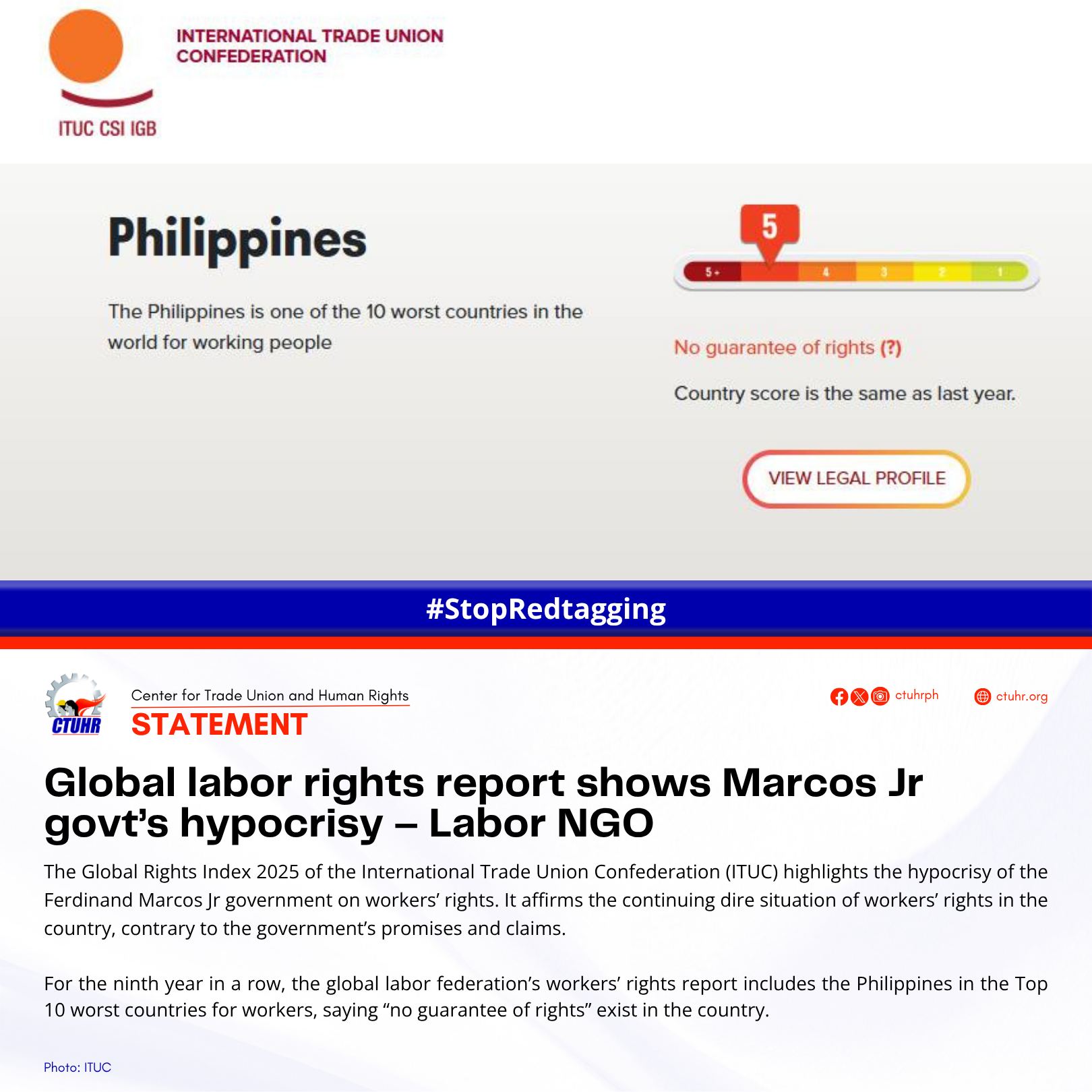 Center - #Statement | Global labor rights report shows Marcos Jr govt’s ...