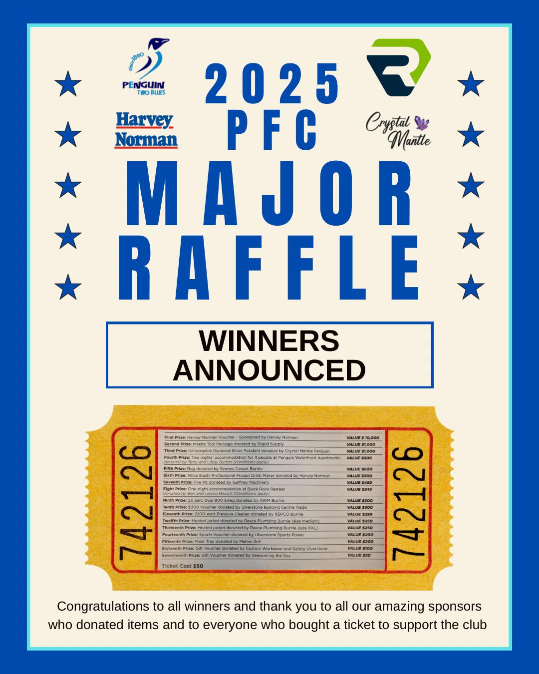 Penguin - PFC Major Raffle Winners 2025 The PFC would like to ...