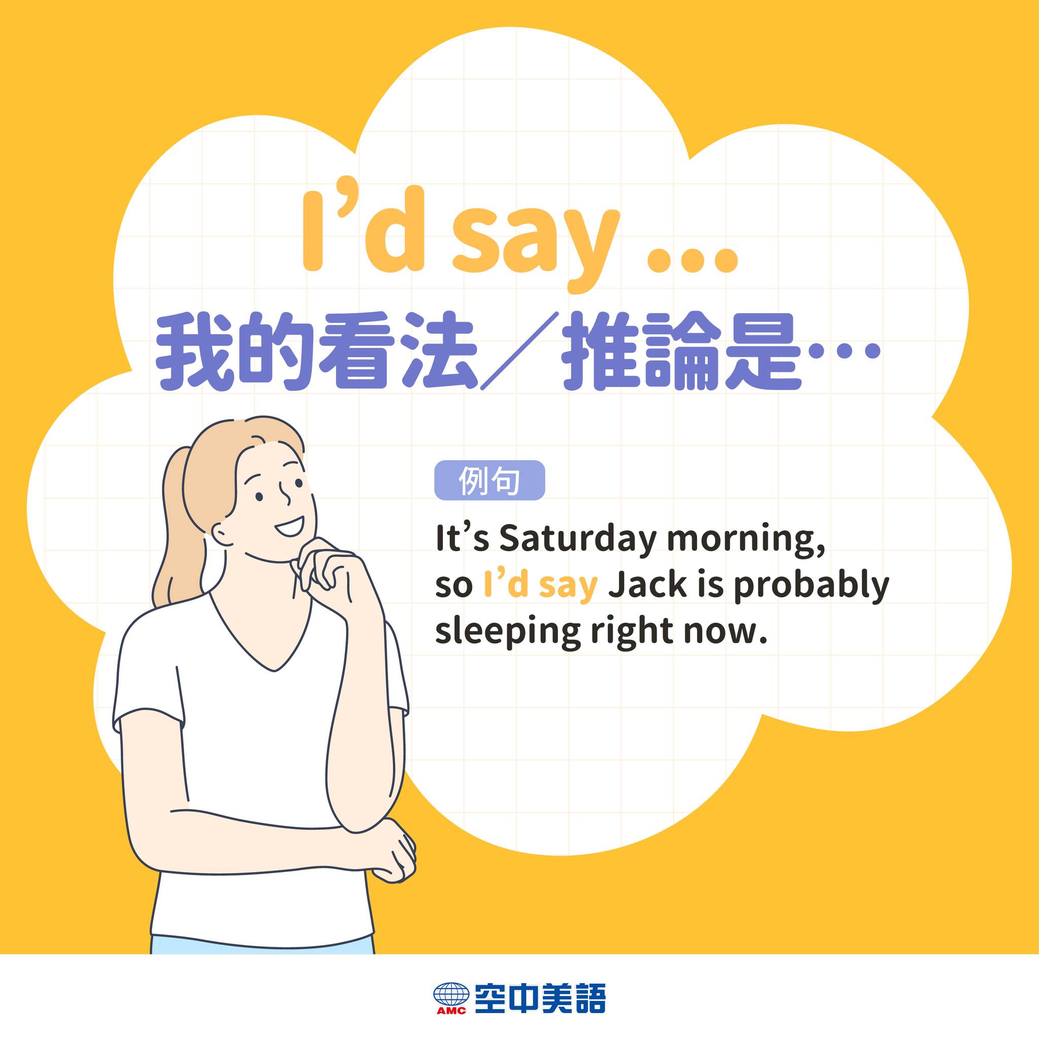 English - 當你想含蓄一點的表達看法💬，英文可以這樣開頭「I'd say…」，這是 I would say 的縮寫，和「Would ...