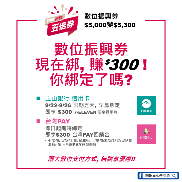 Mika就是咪咖 數位振興券 你綁定了嗎 溫馨提醒 玉山信用卡 台灣pay 讓你現在綁 Facebook