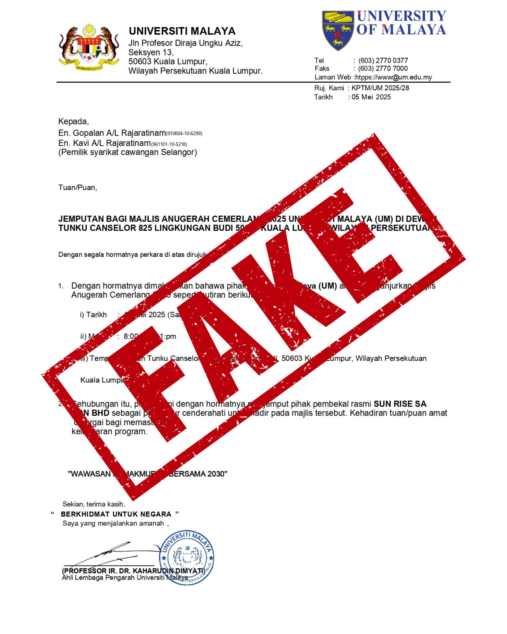 Universiti - PENAFIAN Universiti Malaya (UM) ingin menegaskan bahawa ...
