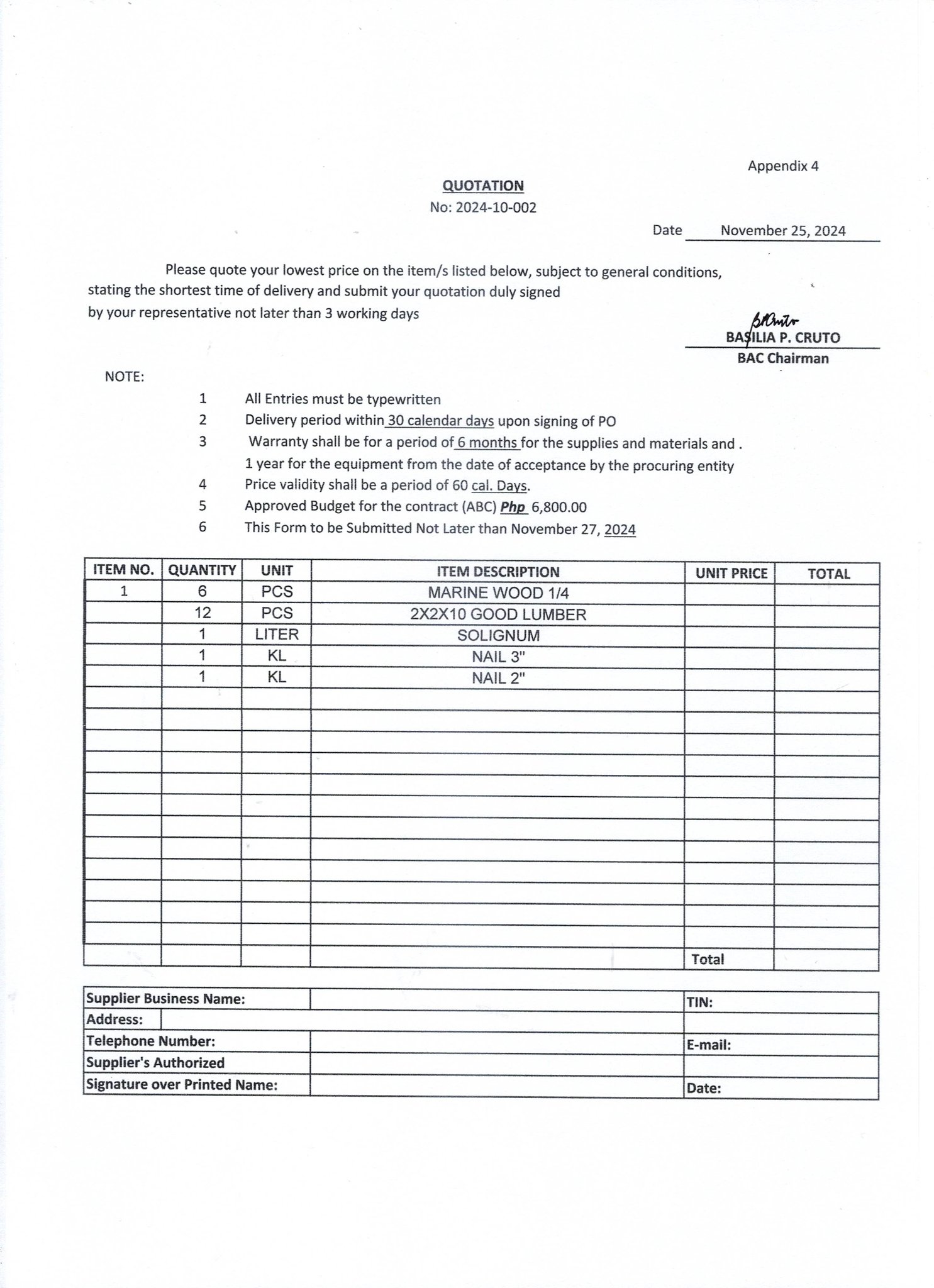 DepEd - Request for Quotation – MATERIALS FOR REPAIR OF WALL for ...