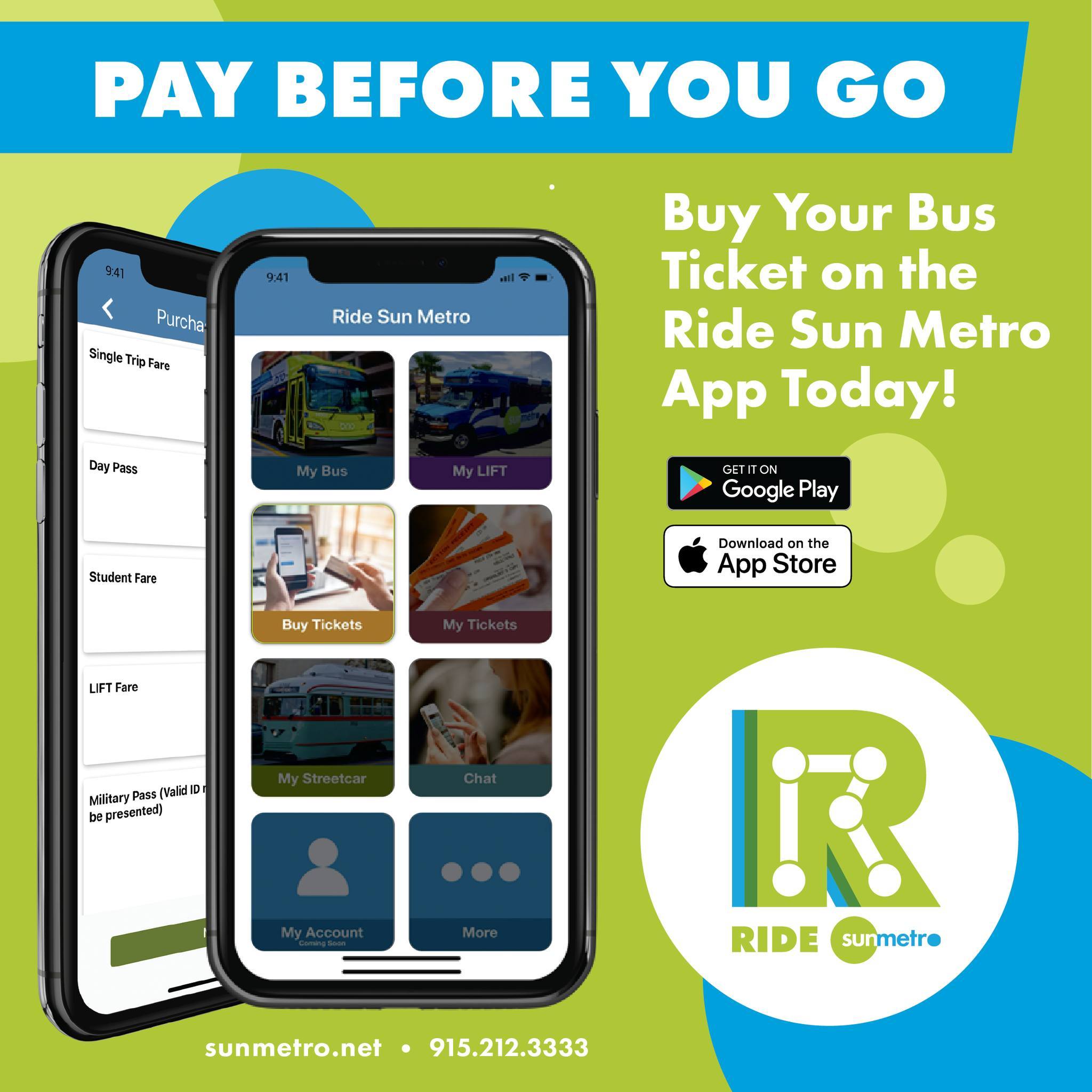 Sun - Pay before you go! Buy your bus ticket on the Ride Sun Metro app ...