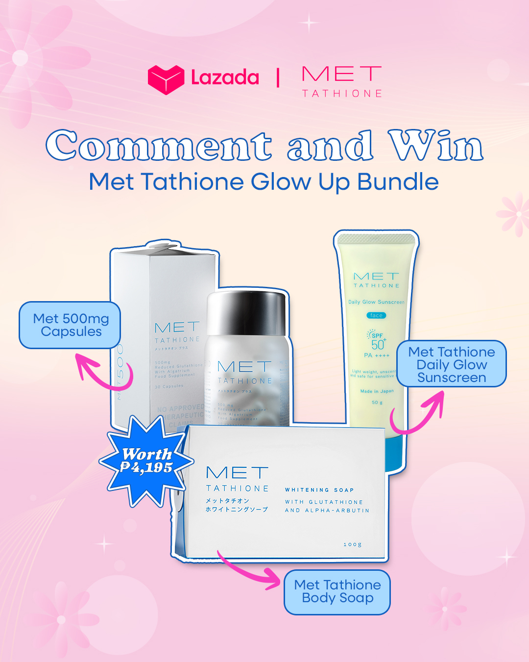 met tathione glutathione whitening pills price ✨ GIVEAWAY ALERT! ✨ Win this Glow Up Bundle worth ₱4,195: 👉 Visit and follow Met Tathione official Lazada store: lzd.co/MetTathioneOnLazada 👉 Drop your Met Tathione haul must-have with #LazadaPH Quantity:3 Boxes Check out this beauty's Vitaminas para la piel