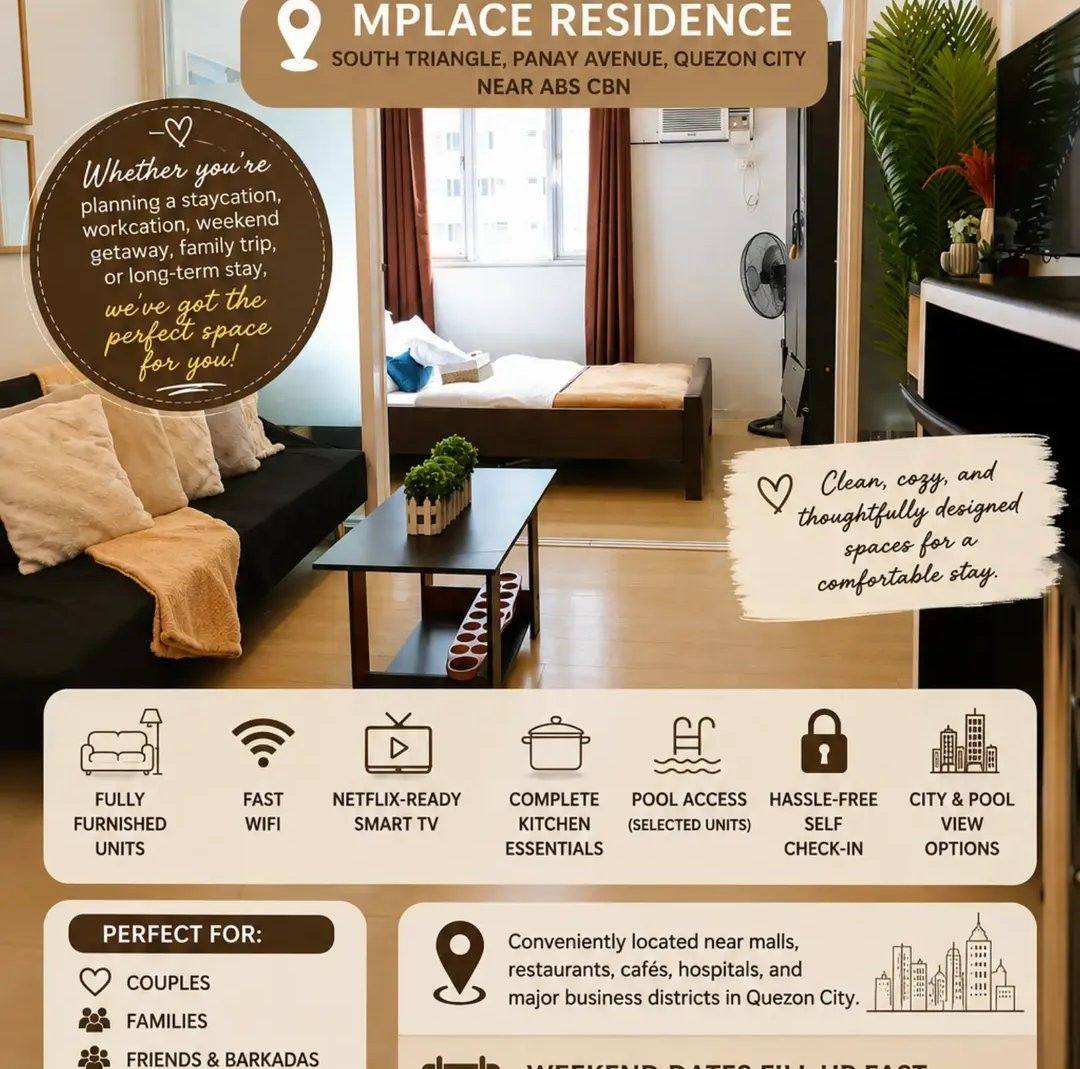 🌟 YOUR HOME AWAY FROM HOME IN QUEZON CITY 🌟 🌟MPLACE RESIDENCE SOUTH ...