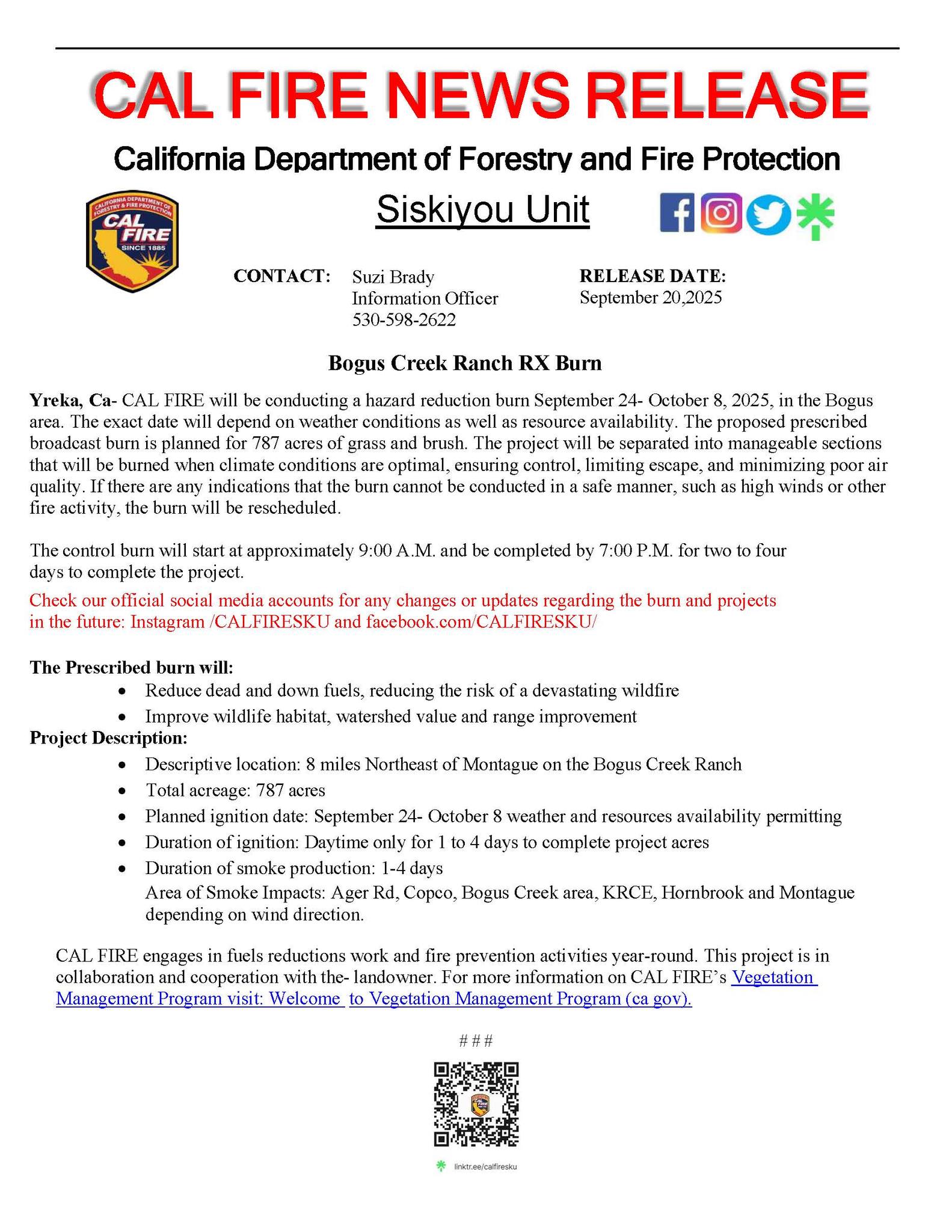 🔥 Prescribed Burn Alert 🔥 CAL... - CAL FIRE Siskiyou Unit | Facebook