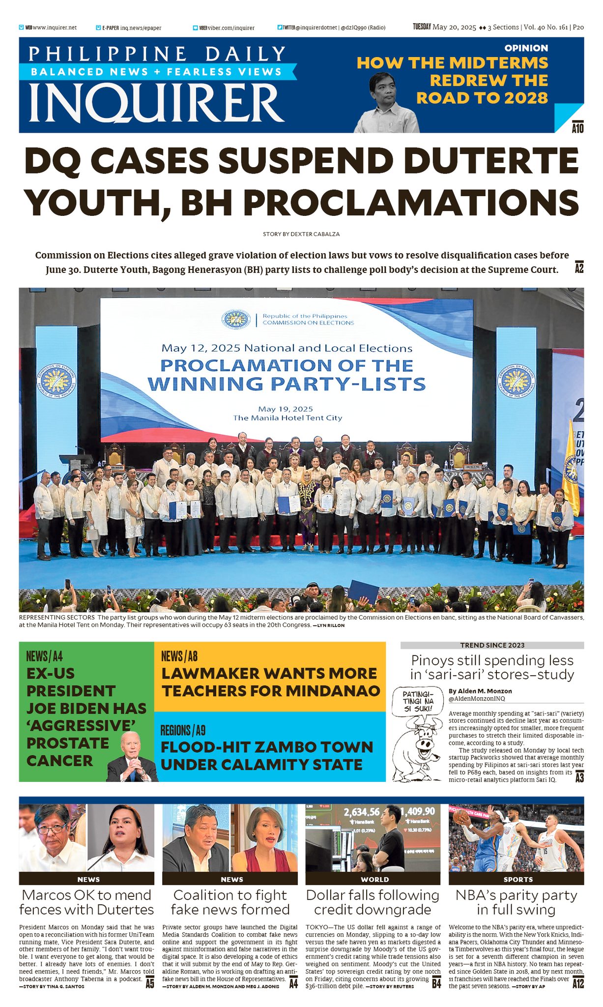 INQUIRER.net - Today's Inquirer front page (May 20, 2025). More at inq ...