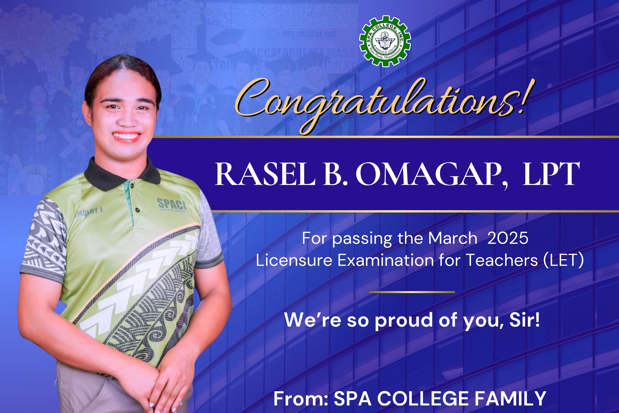 SPACI 𝗺𝗲𝗱𝗶𝗮 - Congratulations Sir Rasel B. Omagap Newly... | Facebook
