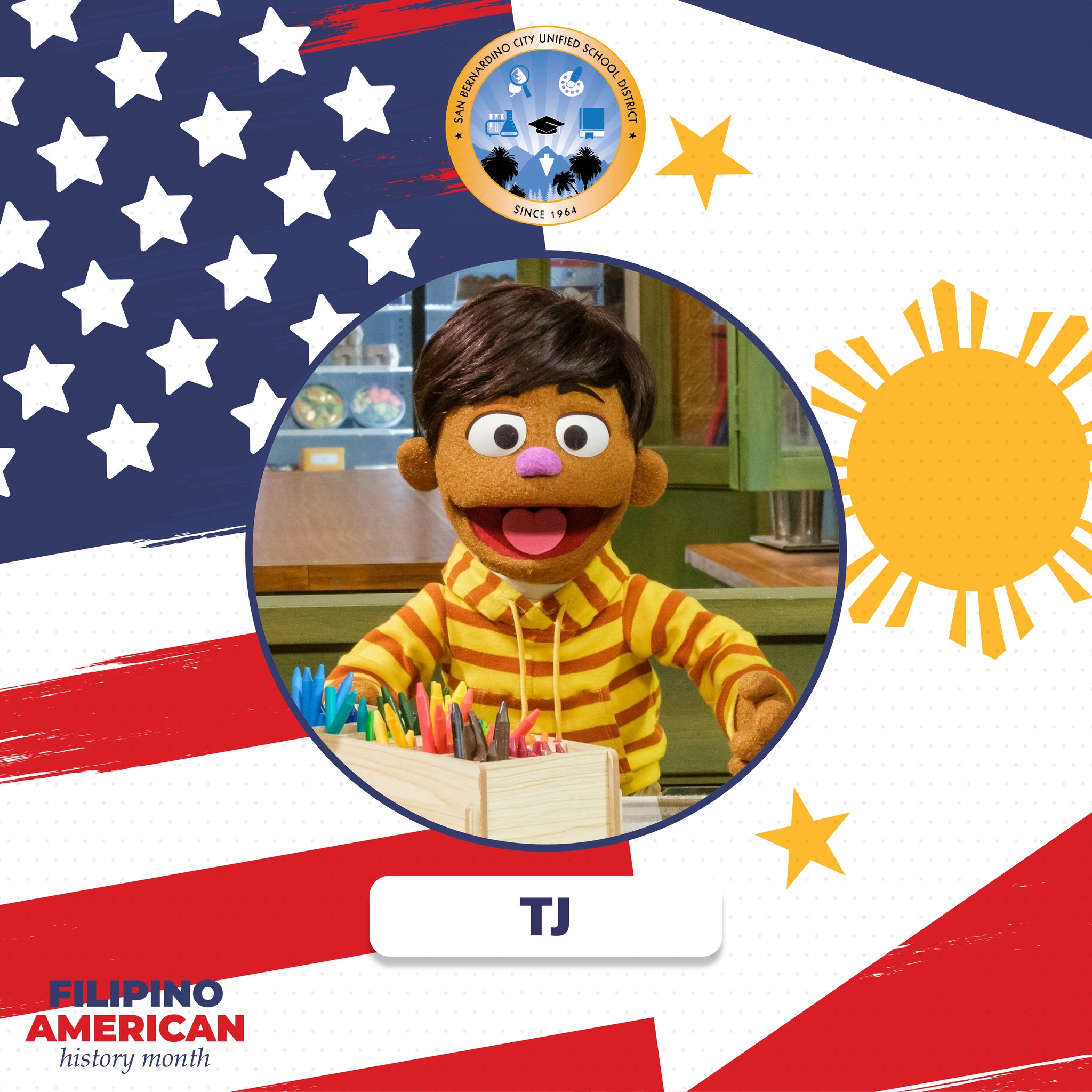 San - TJ TJ is the first Filipino American muppet introduced on Sesame ...