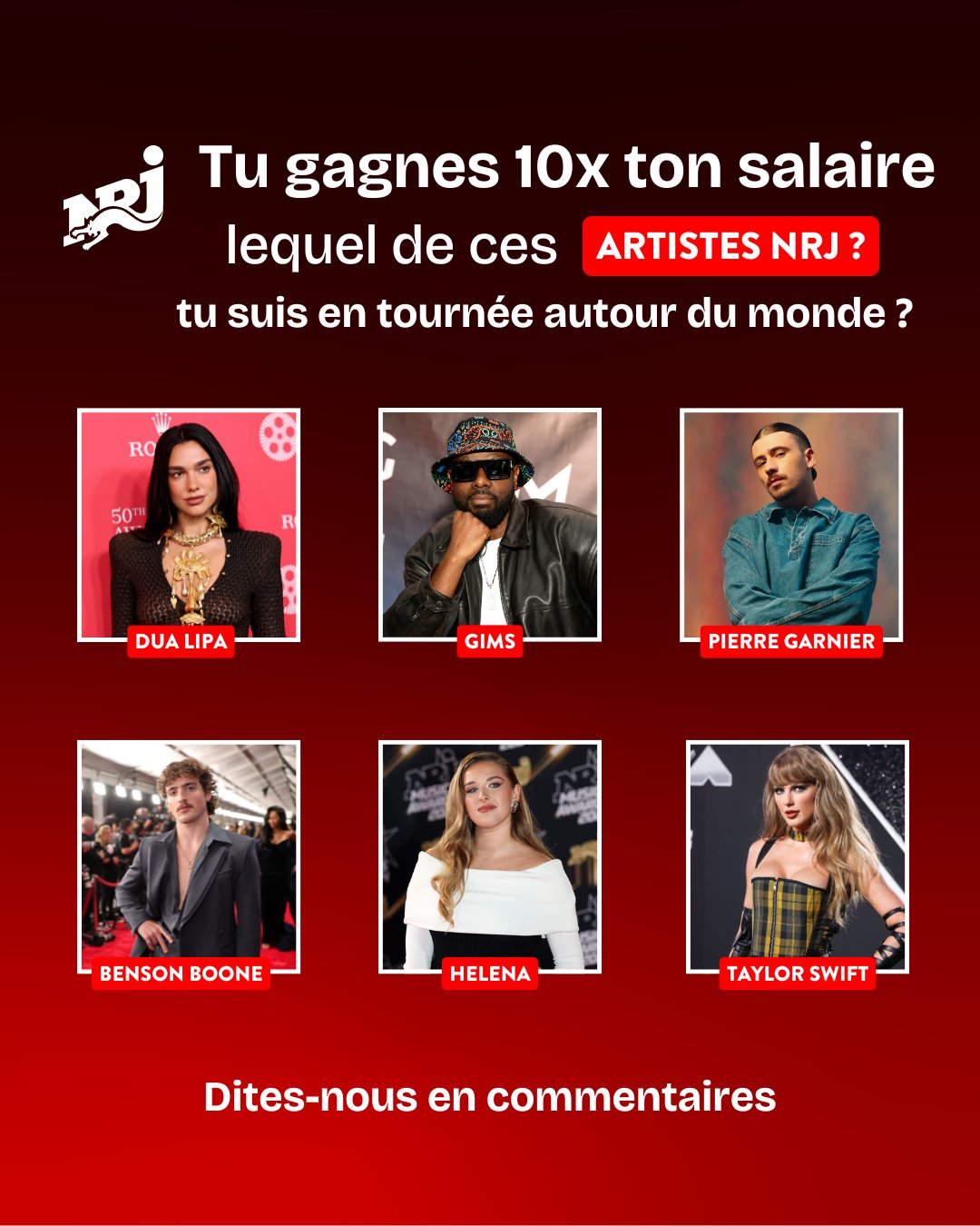 NRJ Belgique - 🌍 Lequel de ces artistes NRJ tu suivrais en... | Facebook