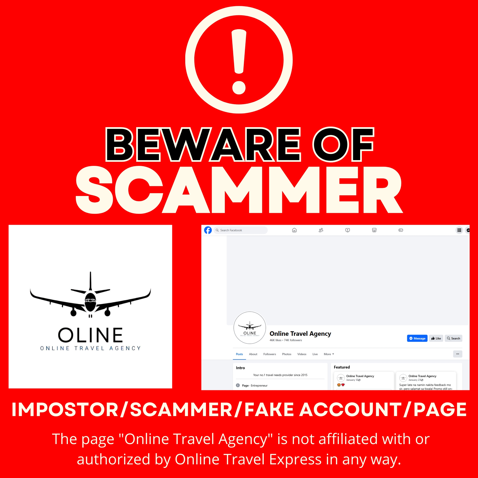 Public Scam Alert: Unauthorized... - Online Travel Express | Facebook
