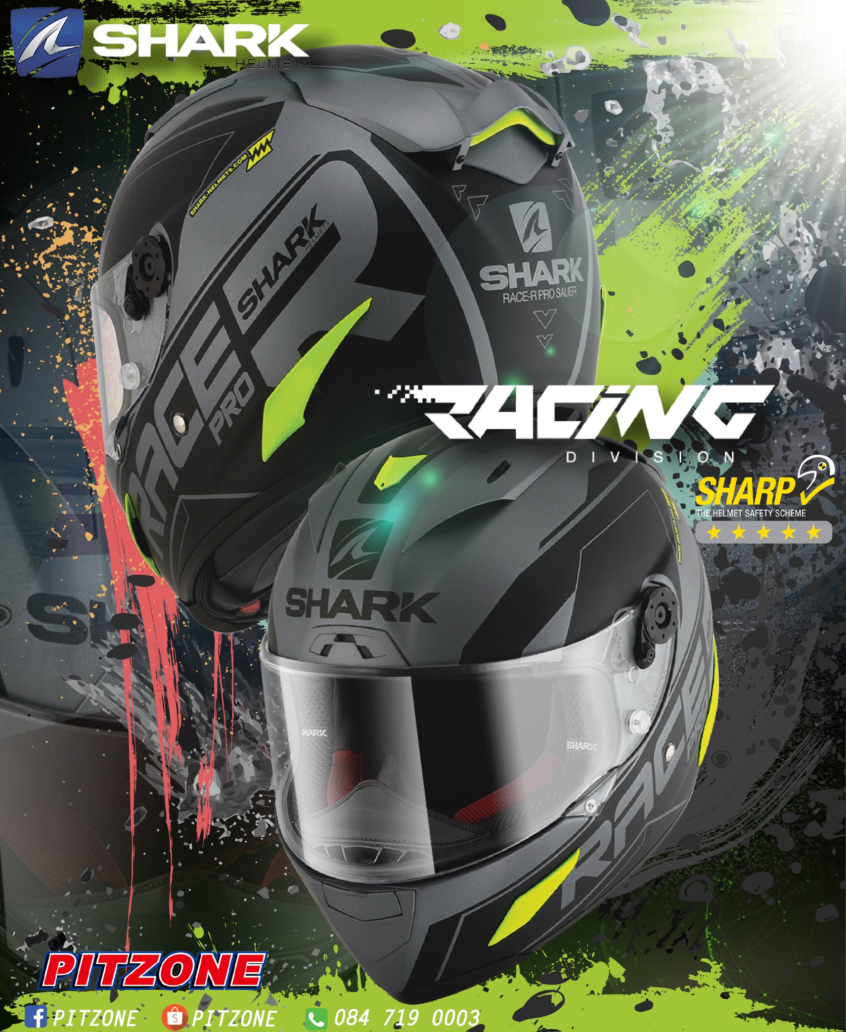 Pitzone - SHARK RACE-R PRO SAUER / Anthracite Black...