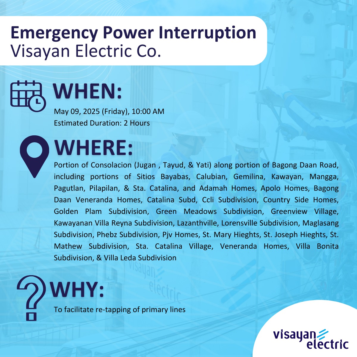 Visayan Electric Co. - Emergency Power Outage Advisory: Advisory ...