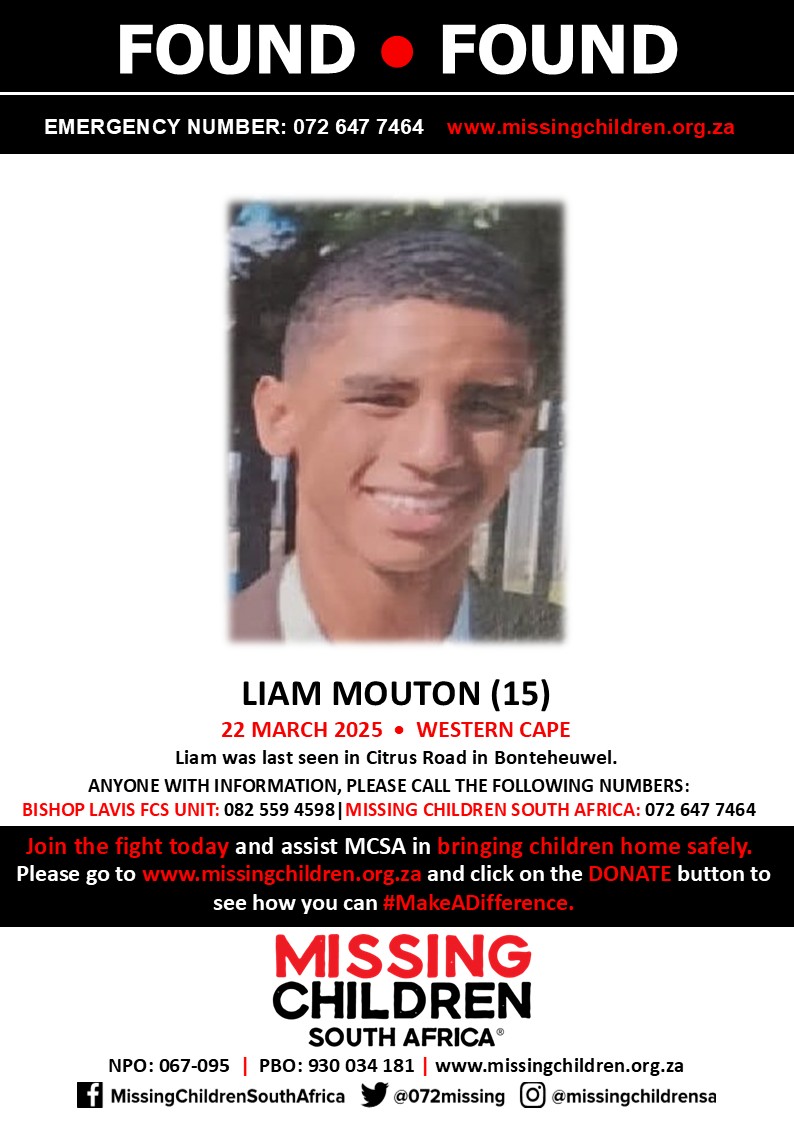 MCSAFound Wonderful news! Liam Mouton has been found safe. A big