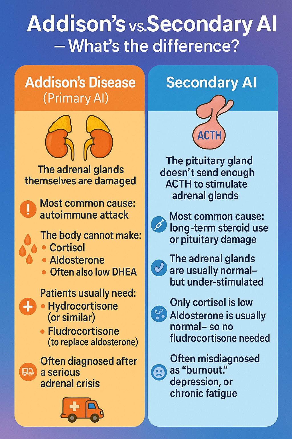 🧠 Addison’s vs. Secondary AI Two... - Adrenal Insufficiency | Facebook