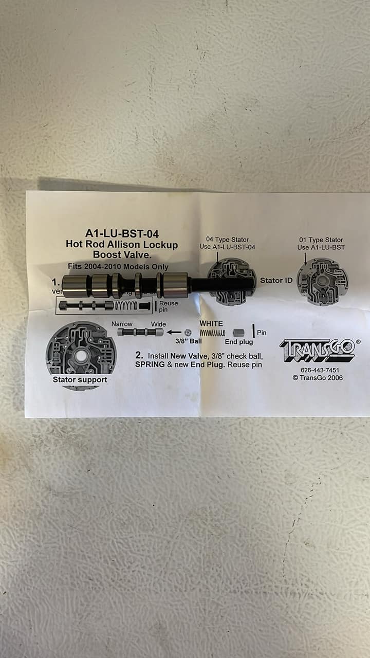 TRANSGO A1 LU BST 04: Allison 04 10 Lock up Boost Valve HP