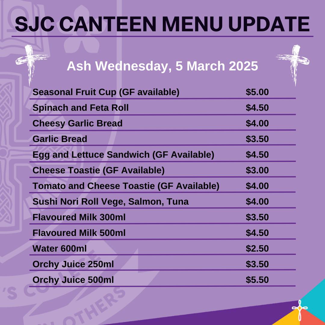 St - CANTEEN MENU UPDATE - ASH WEDNESDAY As a part of the College ...
