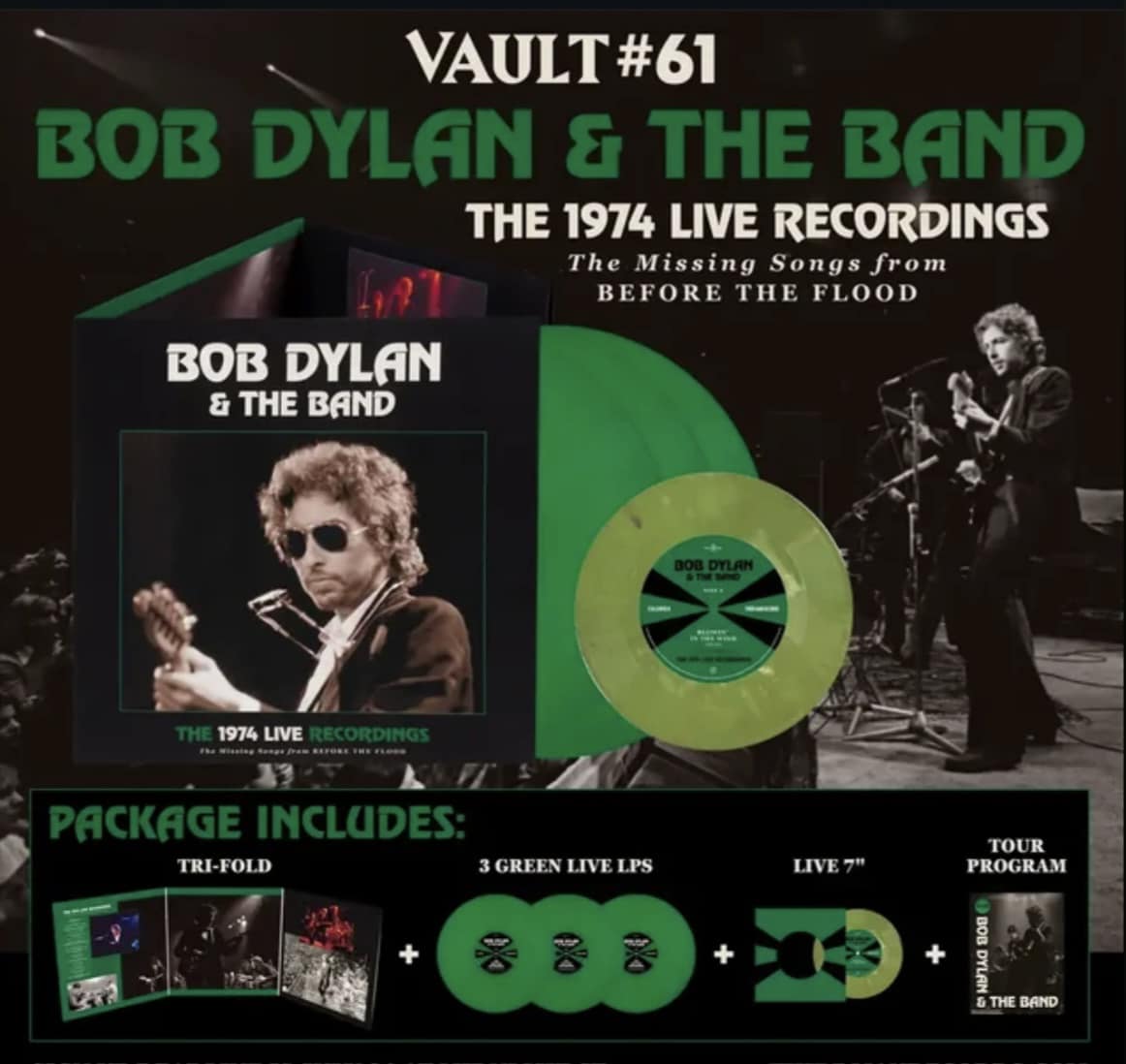 Bob Dylan's 1974 live recordings on green vinyl
