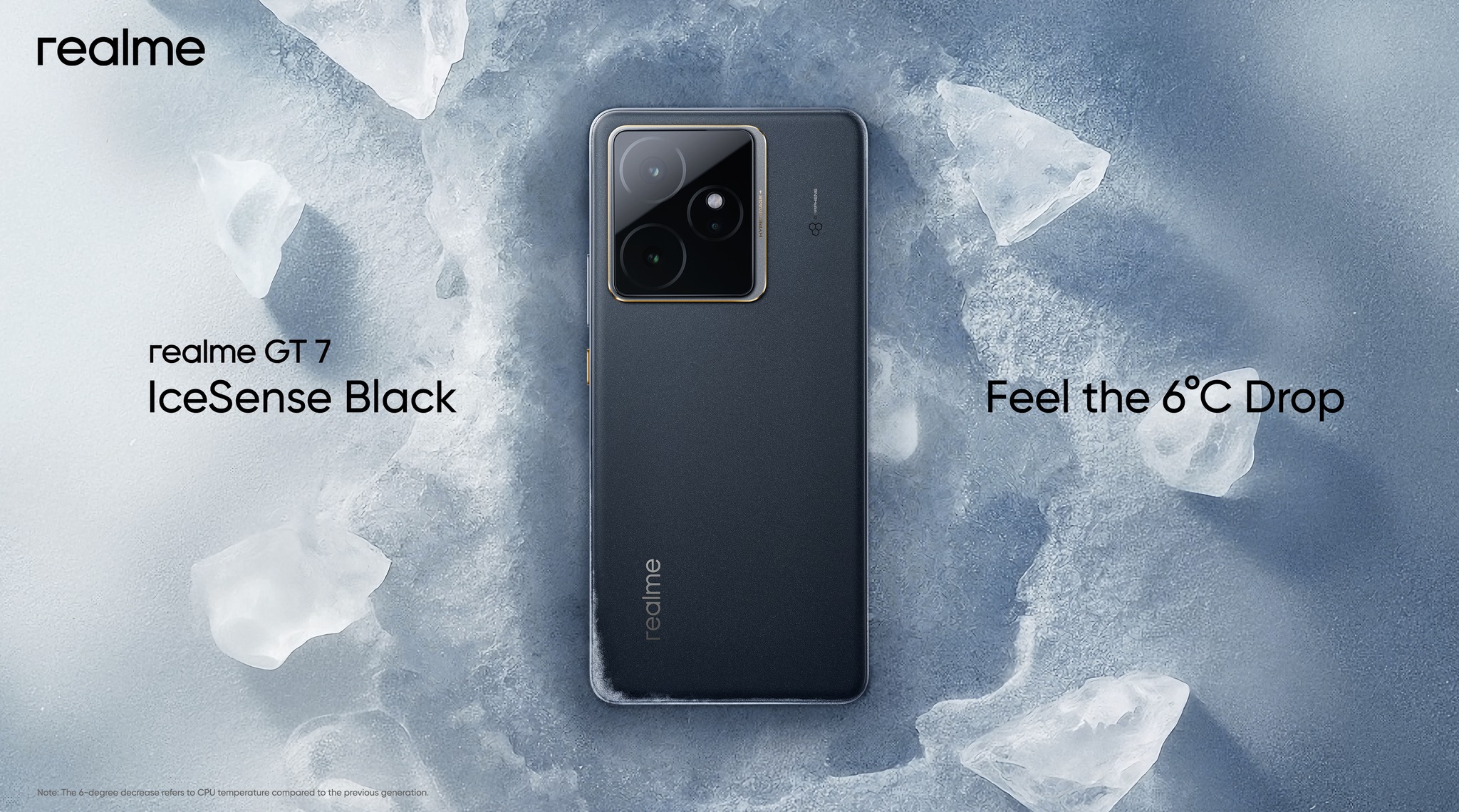 realme GT 7 in the IceSense Blue color.
