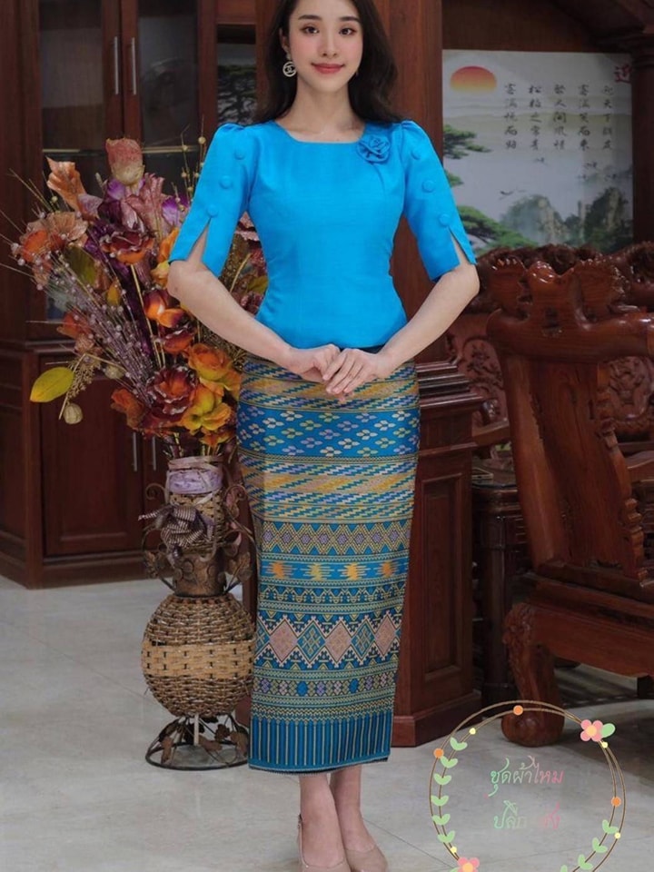 กระโปรงผ้าพื้นเมือง ผ้าไทย ผ้าฝ้าย ชุดไทย เสื้อลูกไม้ ชุดพื้นเมือง
