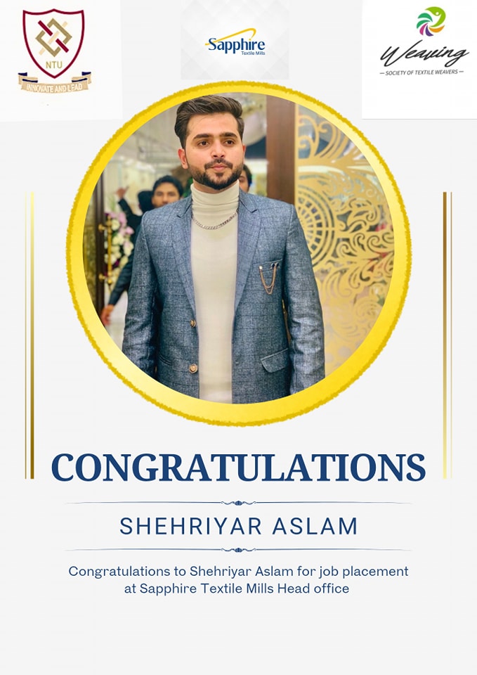 NTU - Congratulations to Shehriyar Aslam for job placement at Sapphire ...