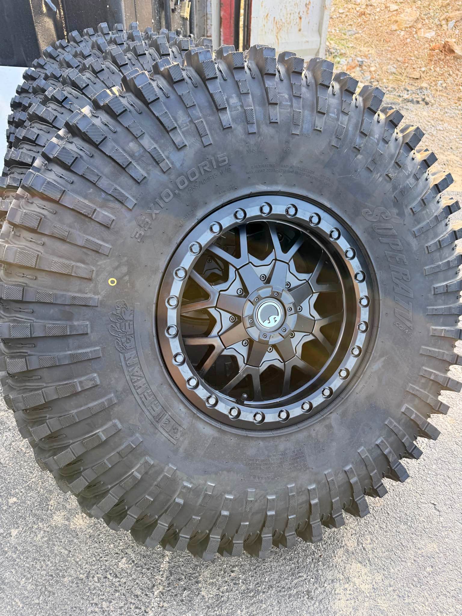 SuperATV 35x10.00R15 cliffhanger Tires and Beadlock Wheels 4/156 and 4/ ...