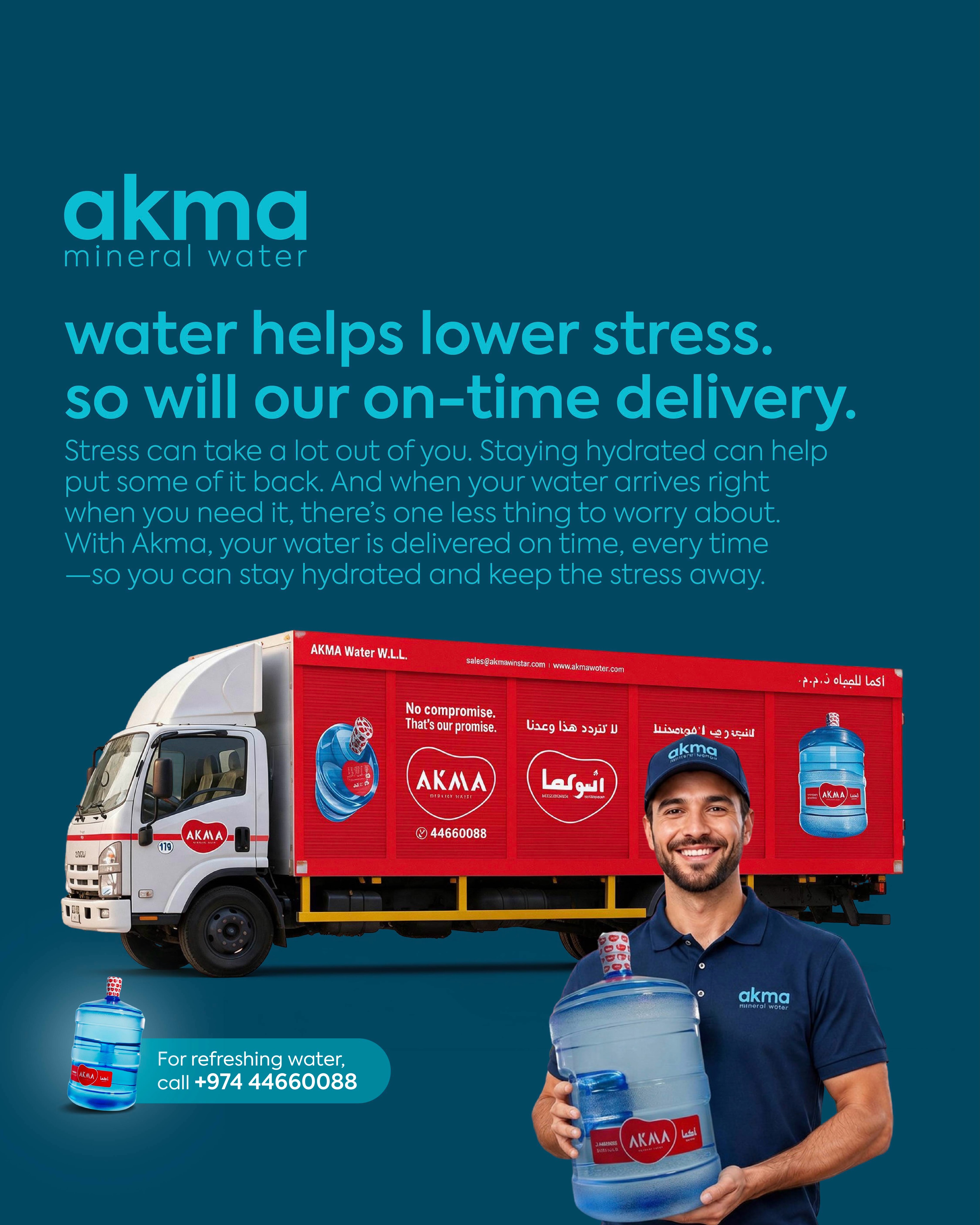 Water helps lower stress. So will our on-time delivery. Stress can take a lot out of you. Staying hydrated can help put some of it back. And when your water arrives right