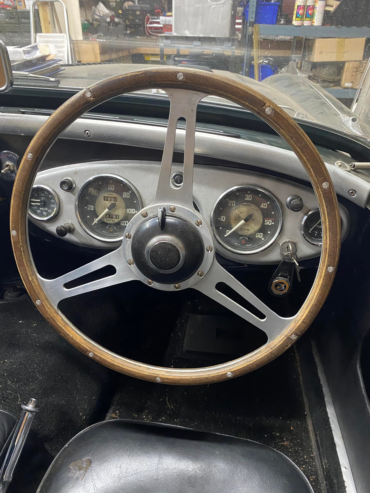 MGB Classic Dark Wood Steering Wheel, 14 flat - Abingdon Spares