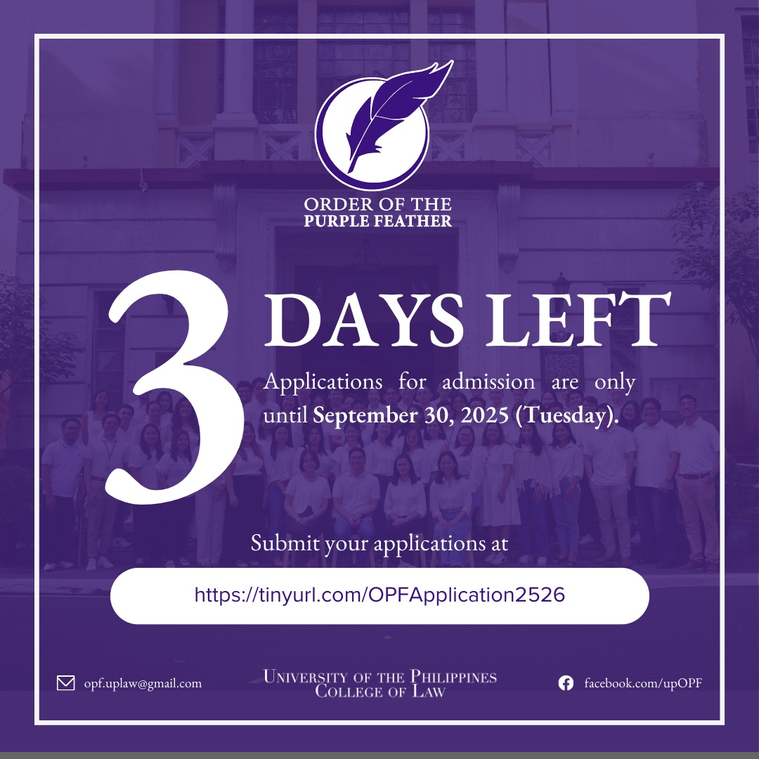Order - 3 Days Left to Apply for Admission to the Order of the Purple ...
