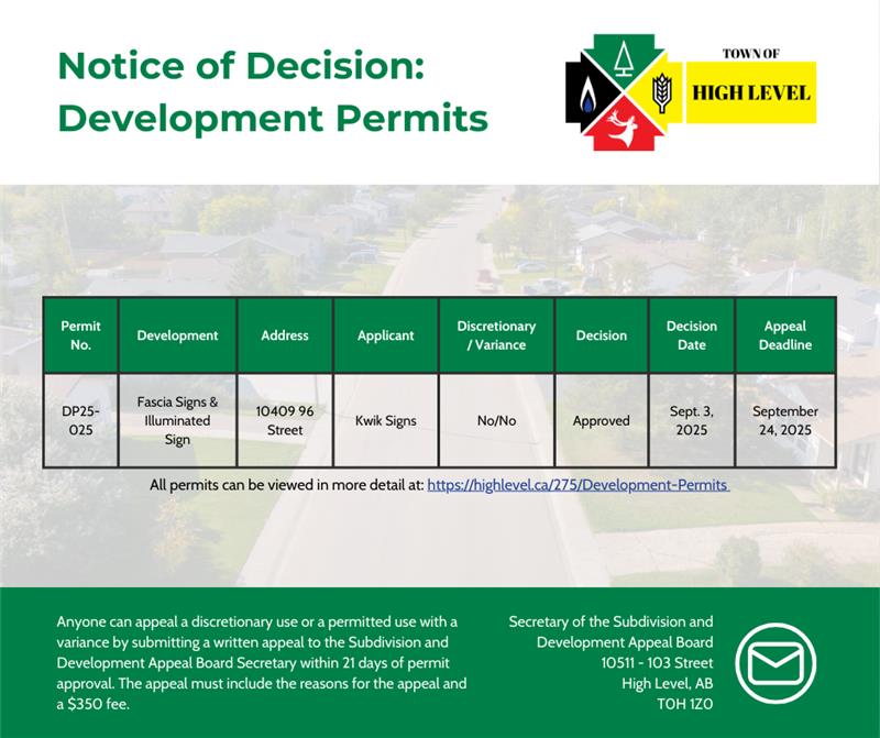 Town - Notice of Decision - Permitted and Discretionary Use Development ...