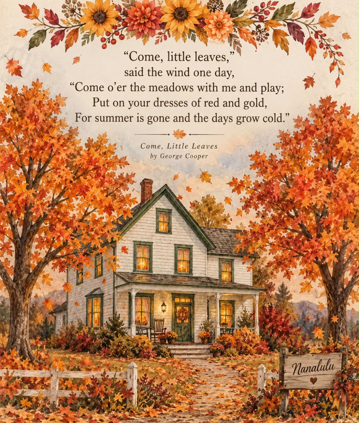 put on your dresses of red and gold Come little leaves said the wind one day, come o'er the meadows with me an play; gold, for summer is gone and the days grow COLOUR GROUP:Black