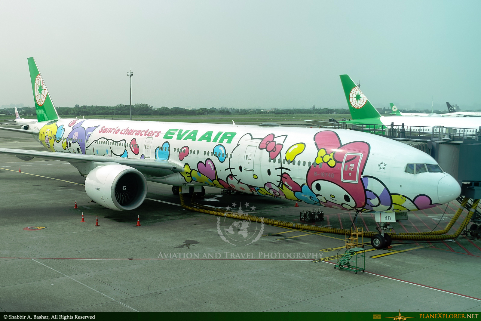 Boeing 777-300ER of EVA Air the Hello Kitty Lolly livery at Macau