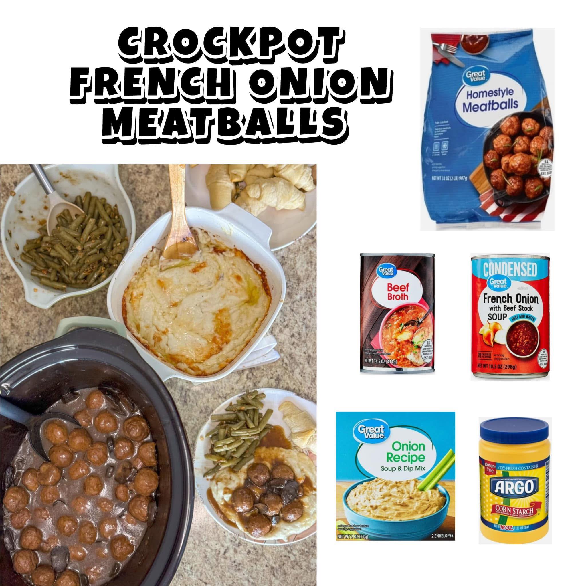 Andrea - Crockpot French Onion Meatballs 1. To your crockpot add 1 bag ...