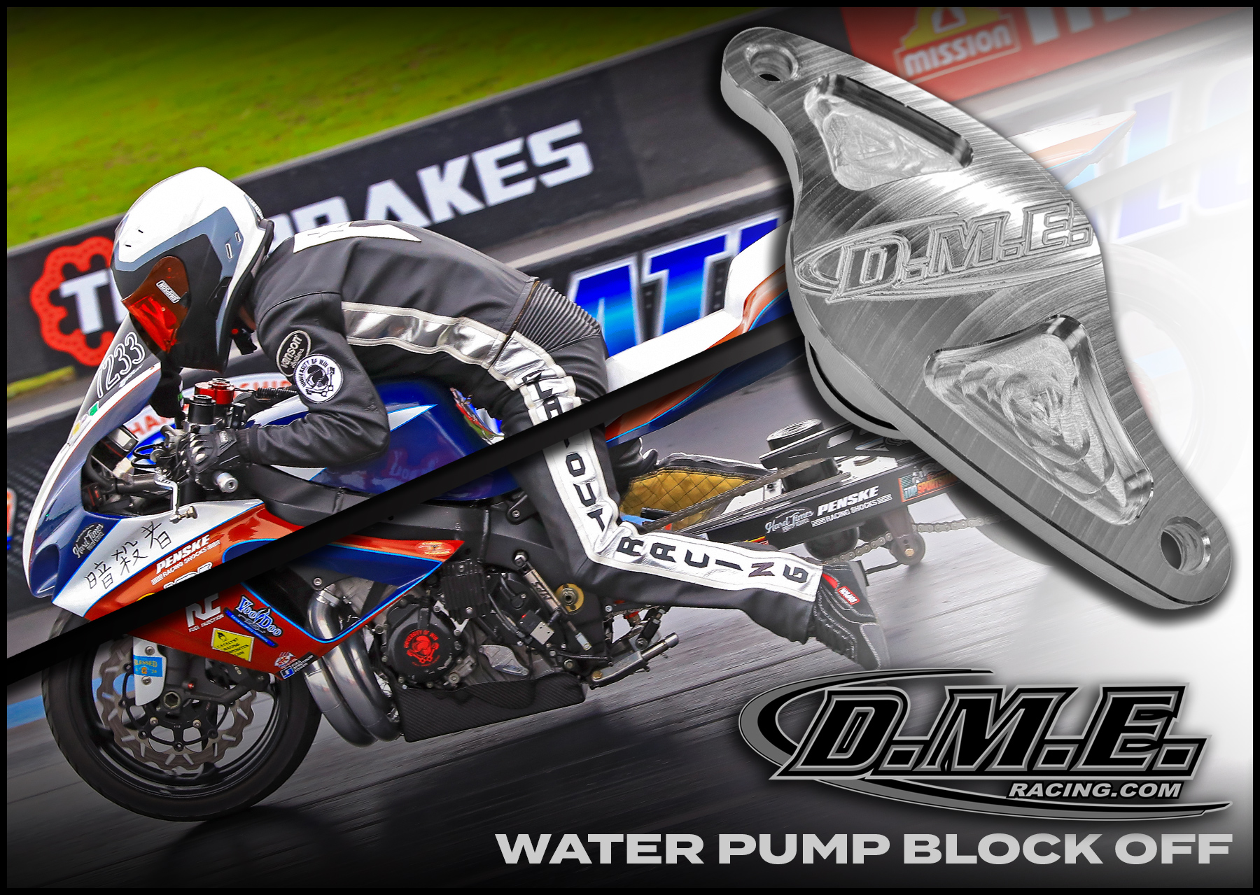 The DME Racing Water Pump Block-Off for the Kawasaki ZX-14 is used
