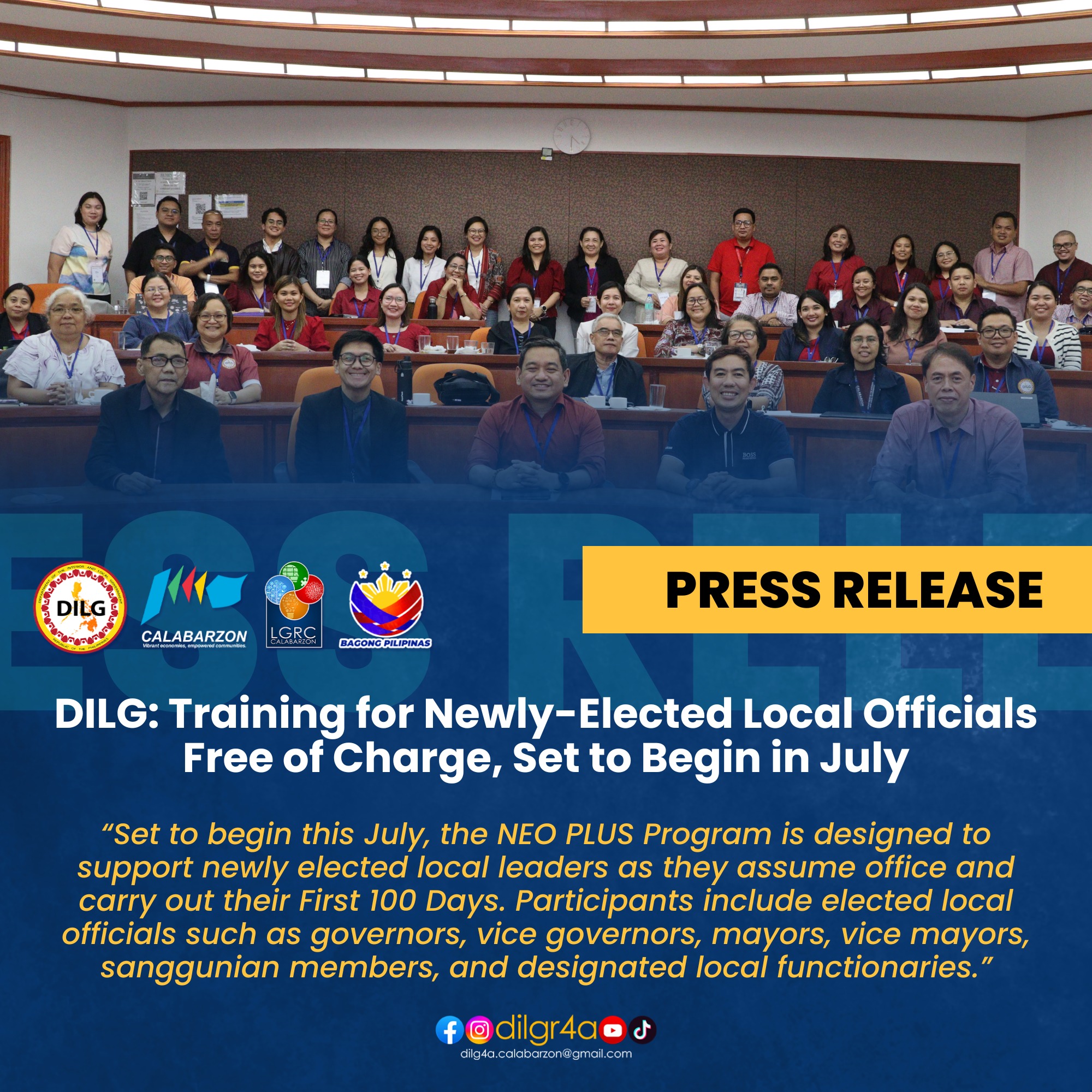 DILG - PRESS RELEASE • DILG: Training for Newly-Elected Local Officials ...