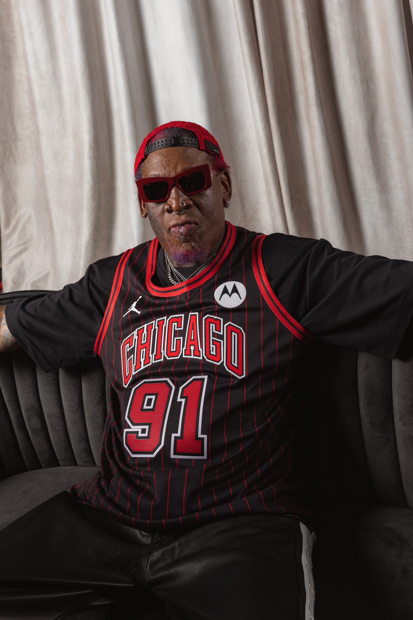 NBA - Dennis Rodman rocking the new Bulls statement edition jersey 