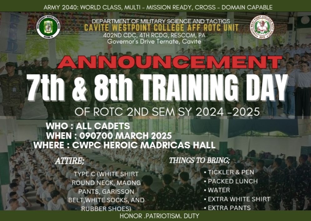 ‼️ANNOUNCEMENT‼️... - Cavite West Point College ROTC UNIT