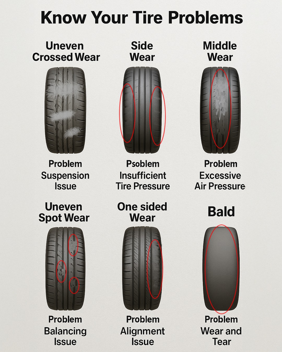 Motor - Car tire wear patterns explained | Facebook