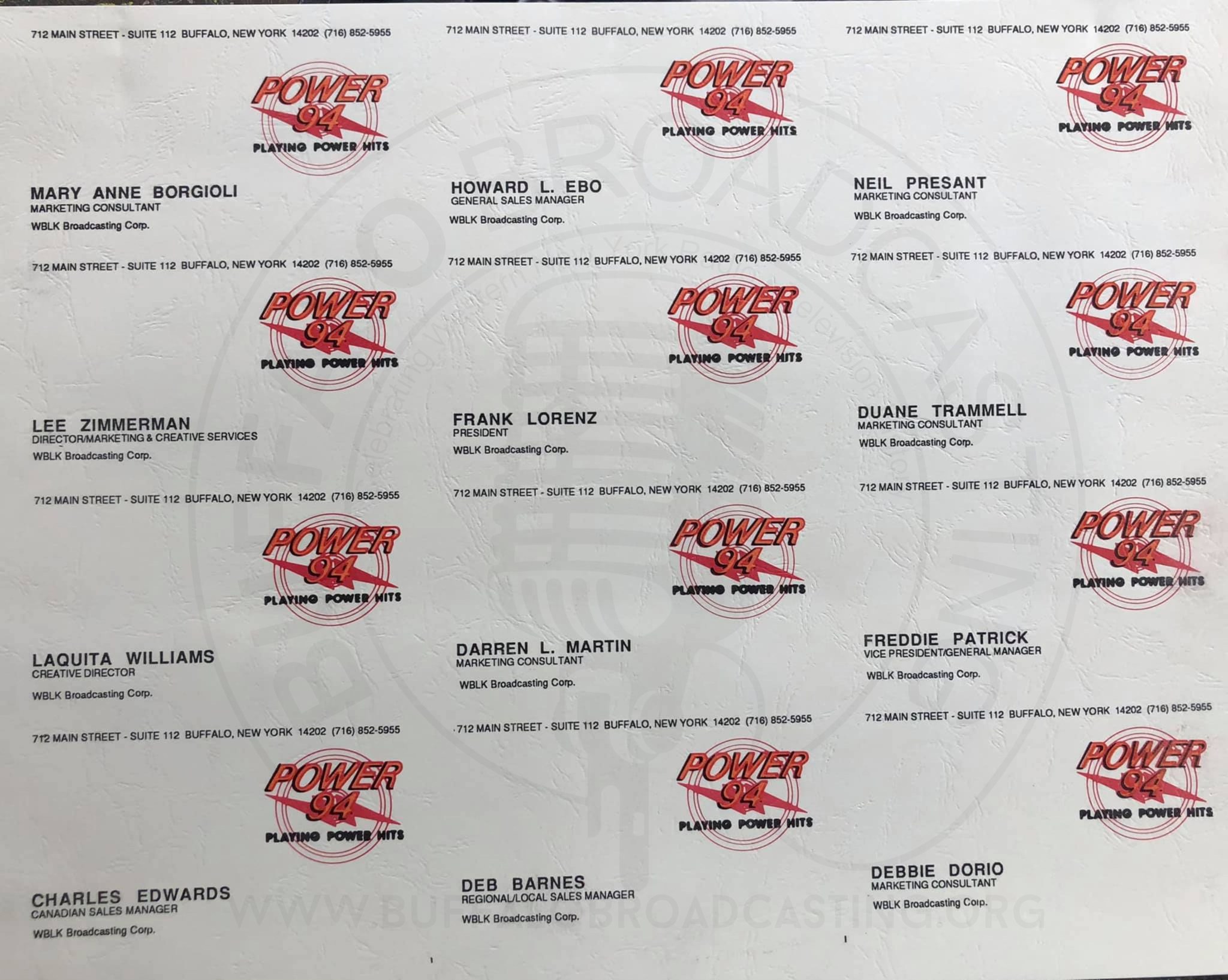 邦楽 KITAKANTO SKILLZ / Buffalo Report Code: Circa 1988: WBLK business card proof sheet from the 