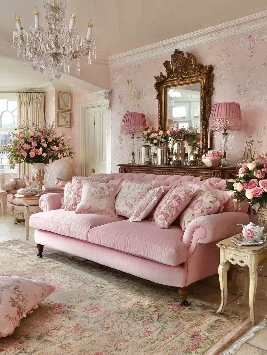 💕 Okay, this pink couch is SO pretty! 🌸 I'm starting to wonder if I would absolutely love having a pink sofa in my home. 😍 What do you think—pink couch or