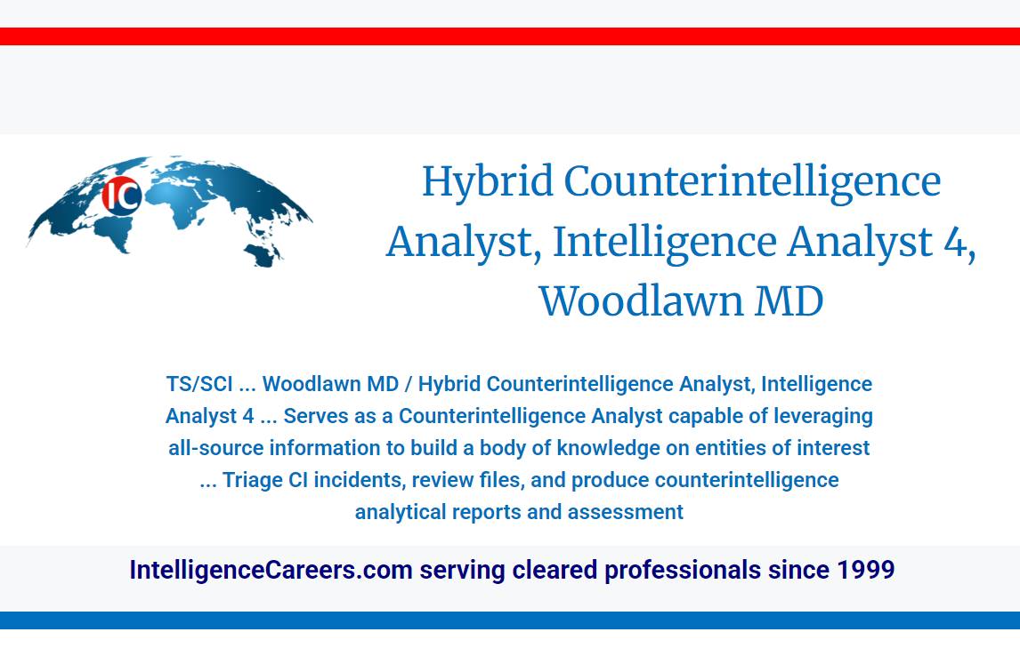 Bill - Job Hiring / Woodlawn, MD / Hybrid Counterintelligence Analyst ...