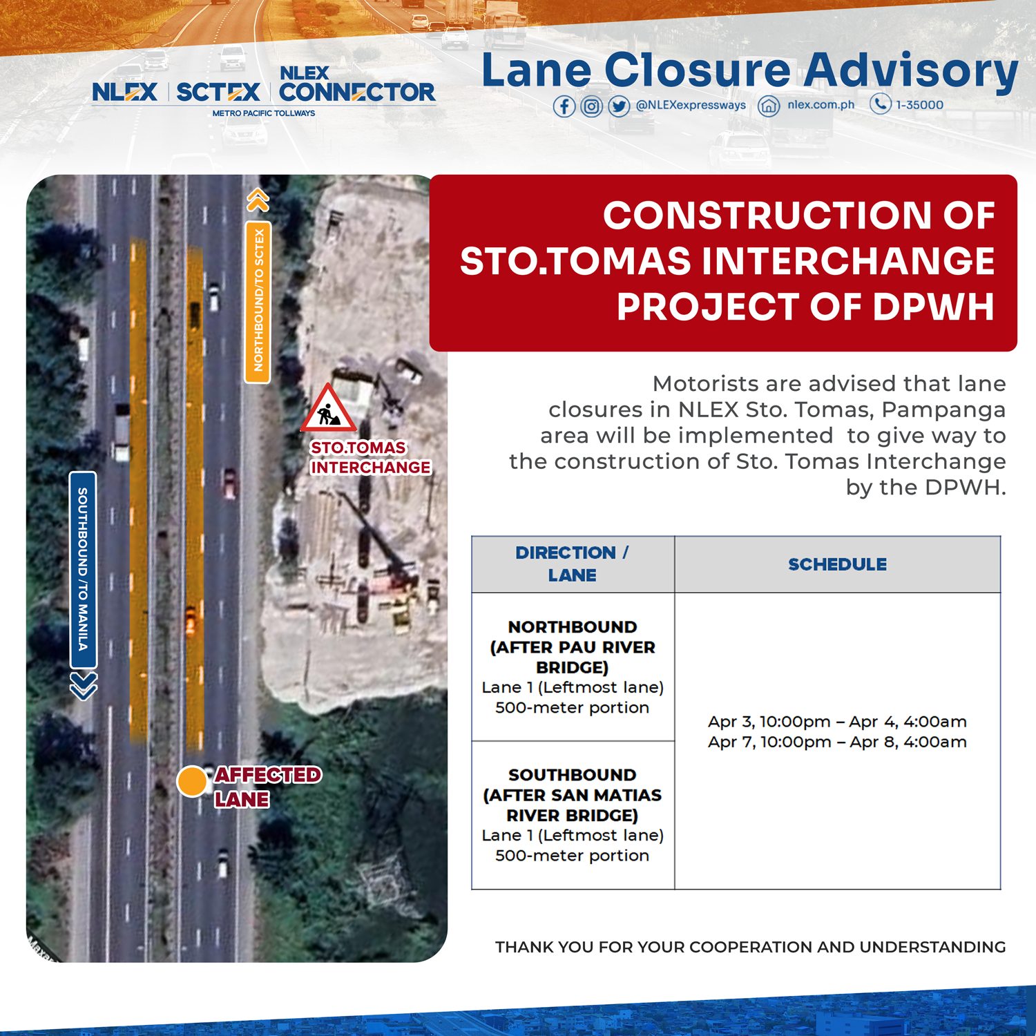 NLEX - #NLEXMotoristAdvisory Construction of Sto. Tomas Interchange ...